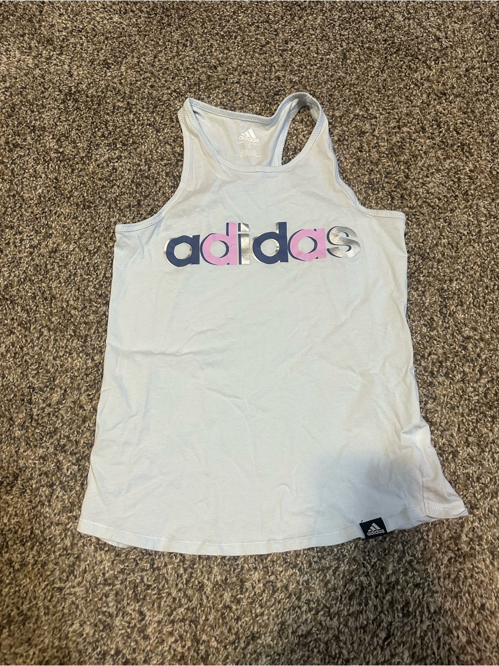 adidas White Racerback Tank with Pink & Navy Logo Print